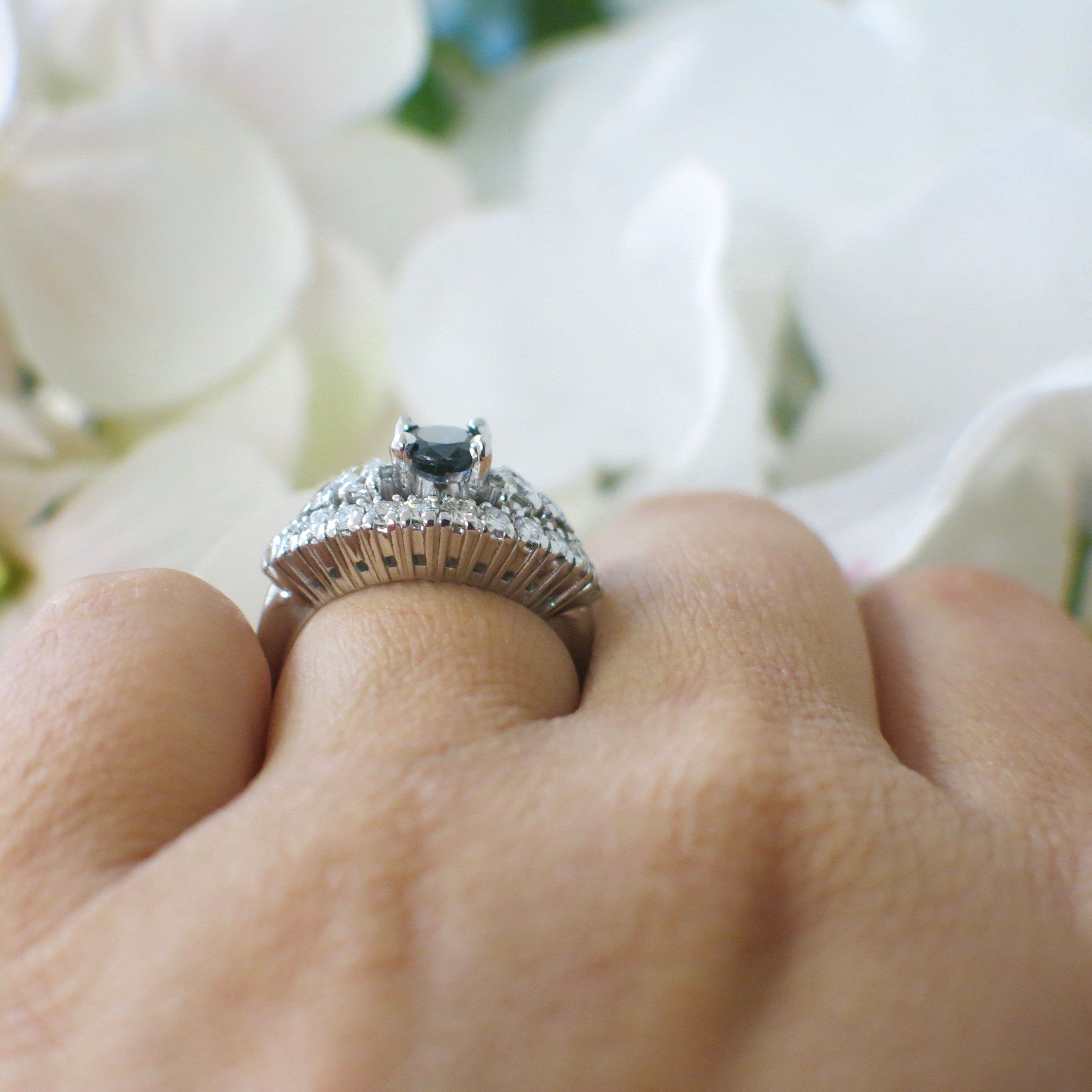 Platinum Oval Sapphire & Diamond Evil Eye Cluster Ring – Vintage, GIA Certified, Size 6.5 - Black Market LLC