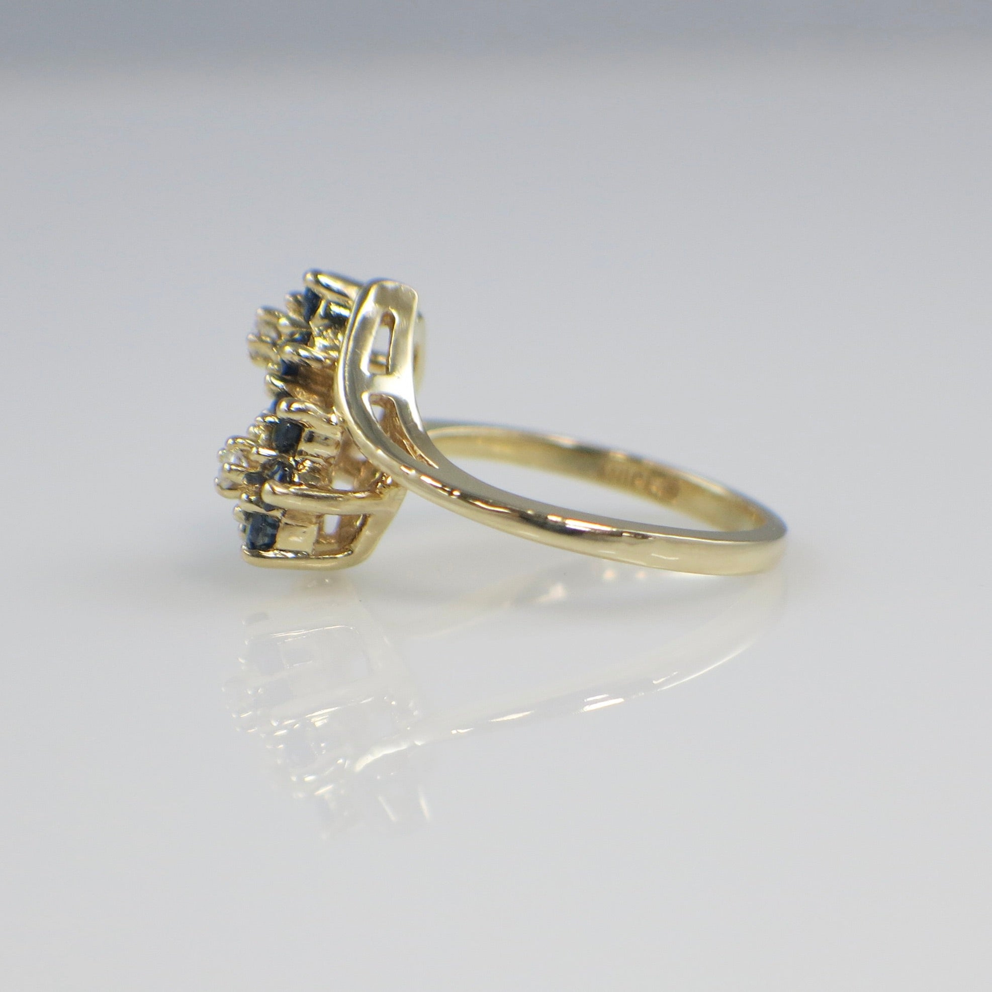 Vintage 14K Yellow Gold Sapphire and Diamond Cluster Ring – Retro 1970s Cocktail Jewelry - Black Market LLC