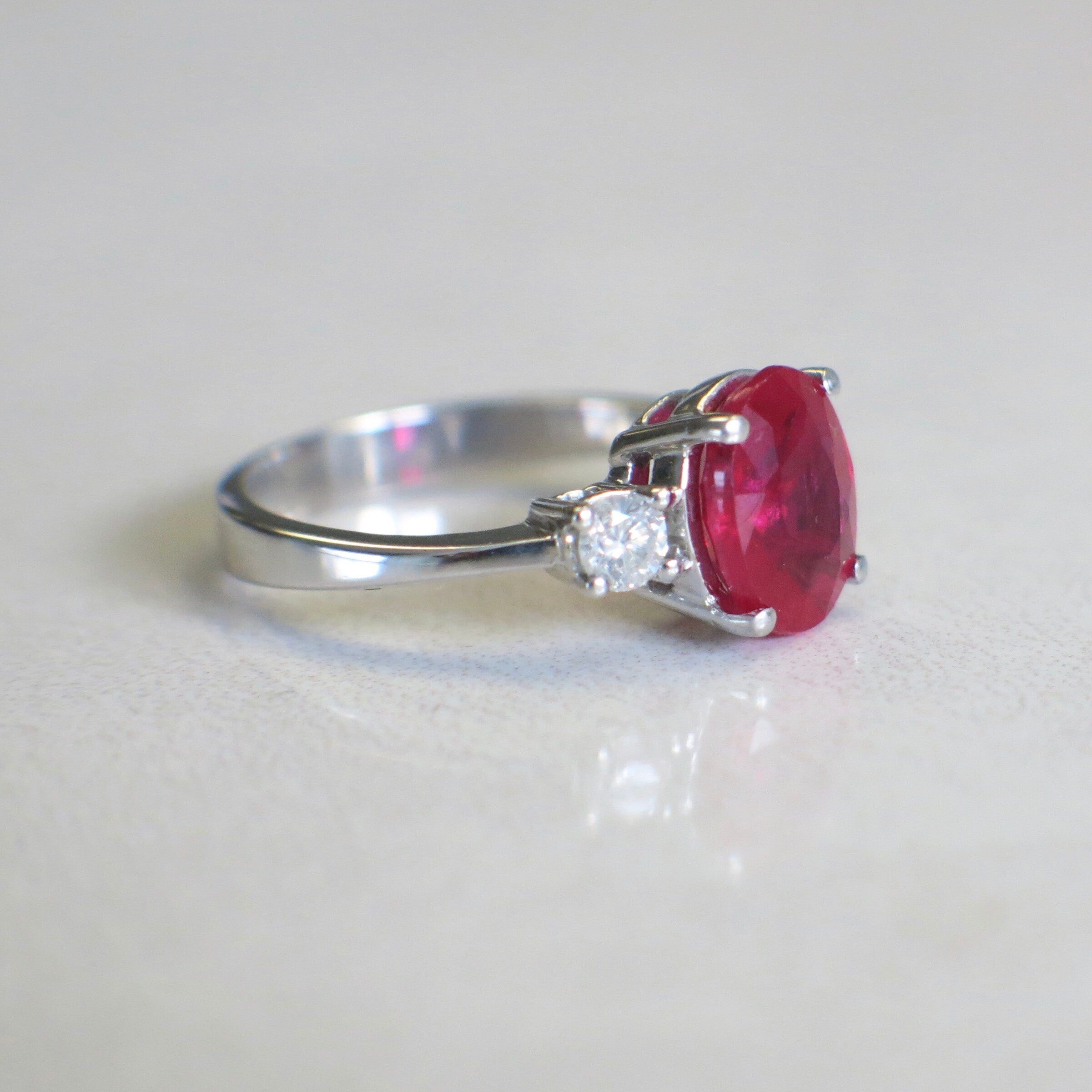 Vintage Ruby and DiamVintage Oval Ruby and Diamond Ring | 14K White Gold Three Stone Engagement 1.9ct Size 5.25ond Ring | 14K White Gold Three Stone 1.9ct - Black Market LLC