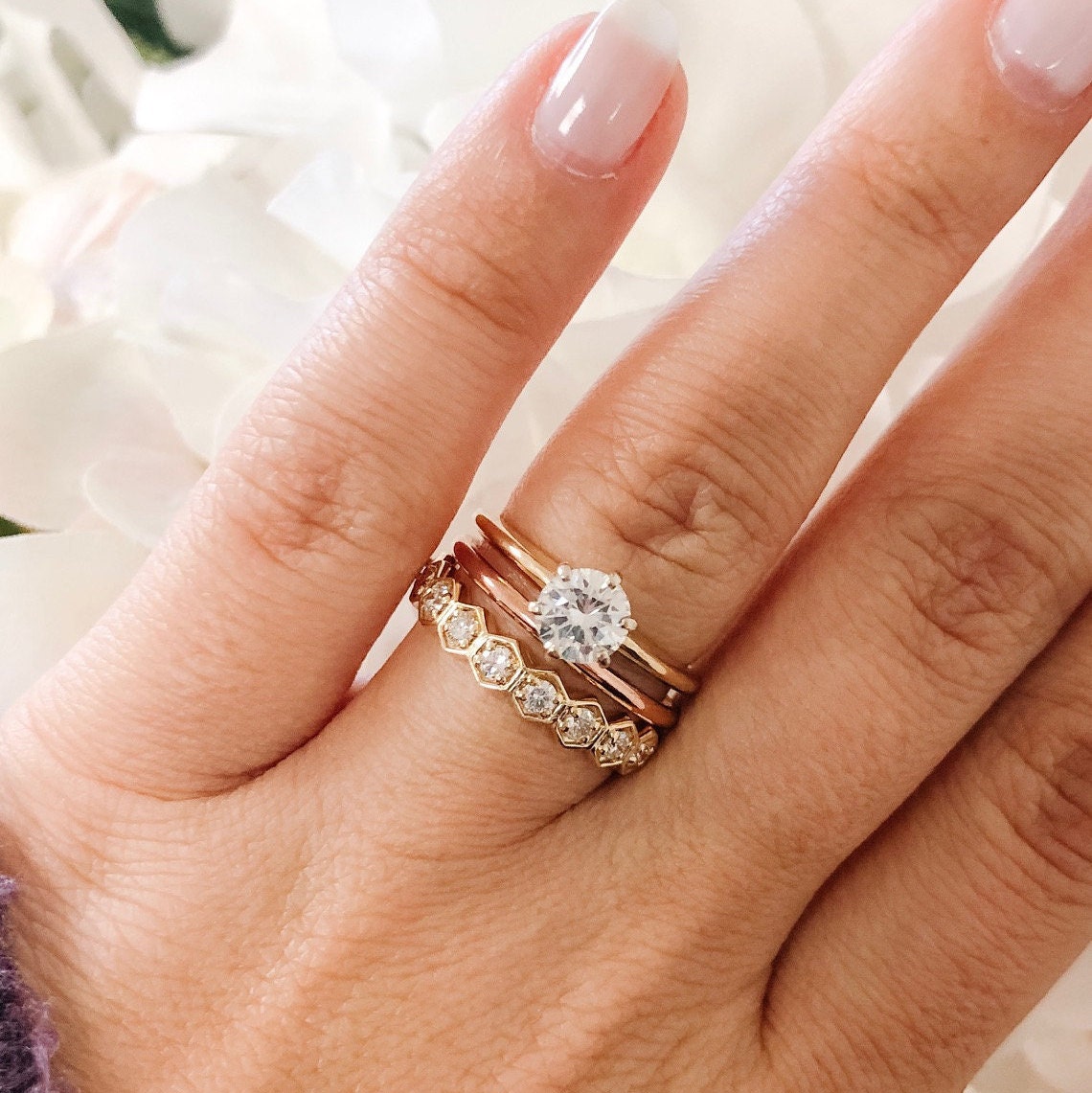 Skinny 14K Gold Stackable Wedding Band | 1.5 mm Thin Dainty Ring Yellow White or Rose - Black Market LLC