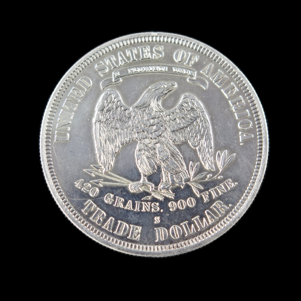 1877-S Trade Dollar – Raw AU Details (Buffed/Polished) – Early U.S. Silver Dollar - Black Market LLC