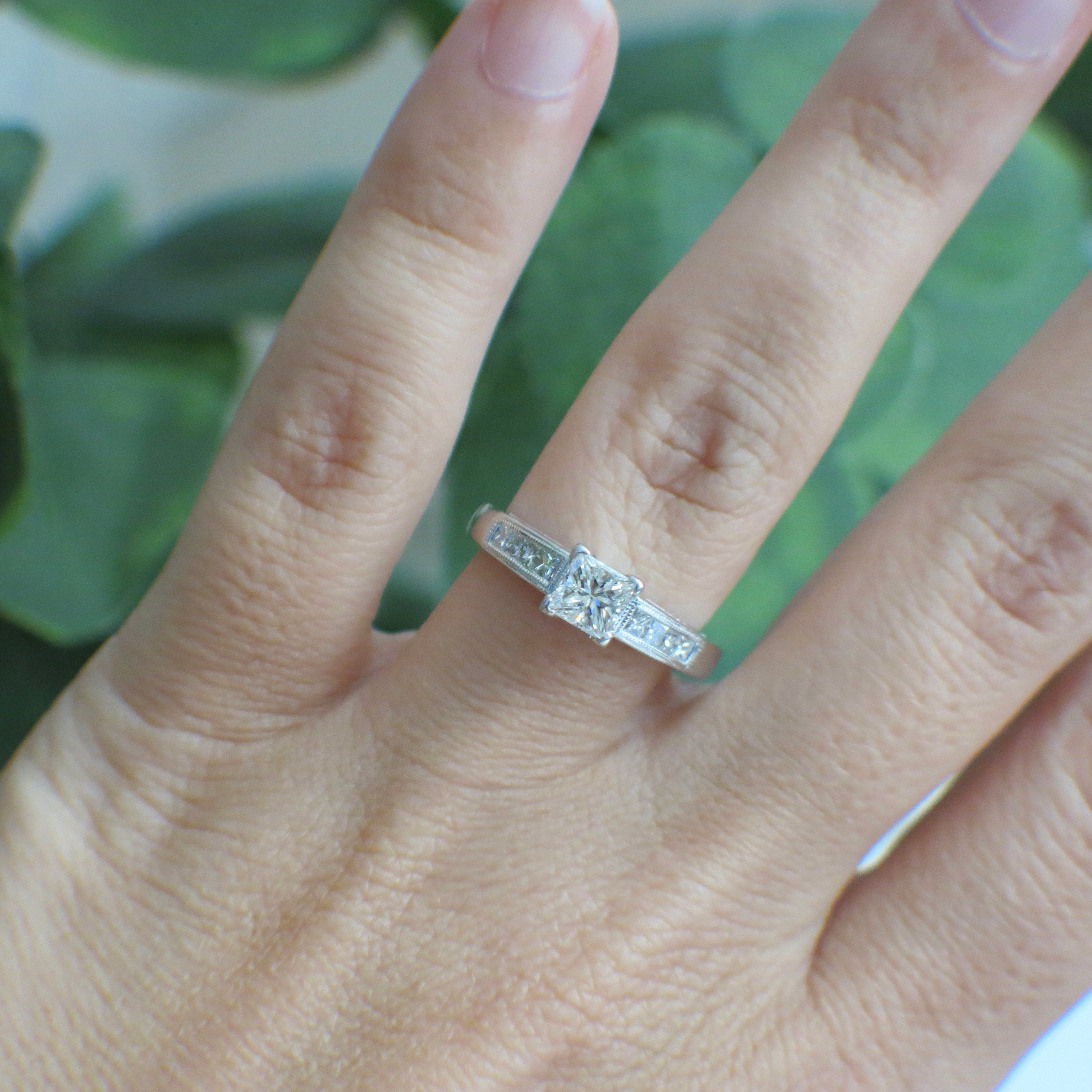 14K White Gold Princess Cut Diamond Engagement Ring – Milgrain Accents, .75 CTW, Size 6.25 - Black Market LLC