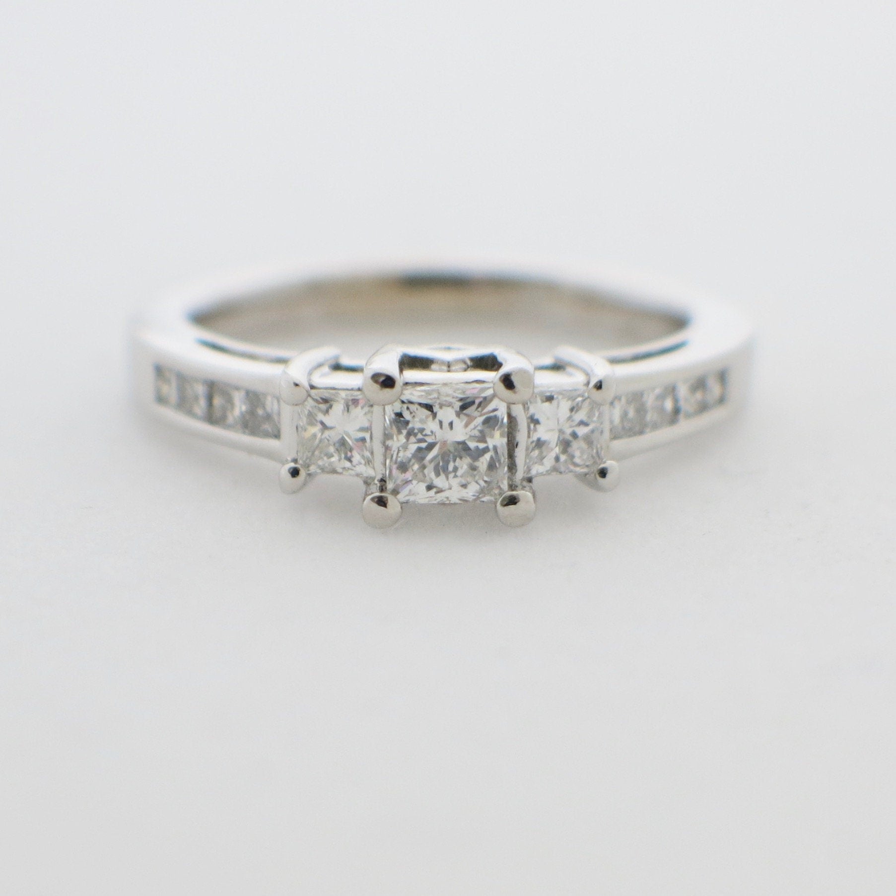 14K White Gold Princess Cut Three-Stone Diamond Engagement Ring – .78 CTW, Hidden Profile Diamonds, Size 6.5 - Black Market LLC