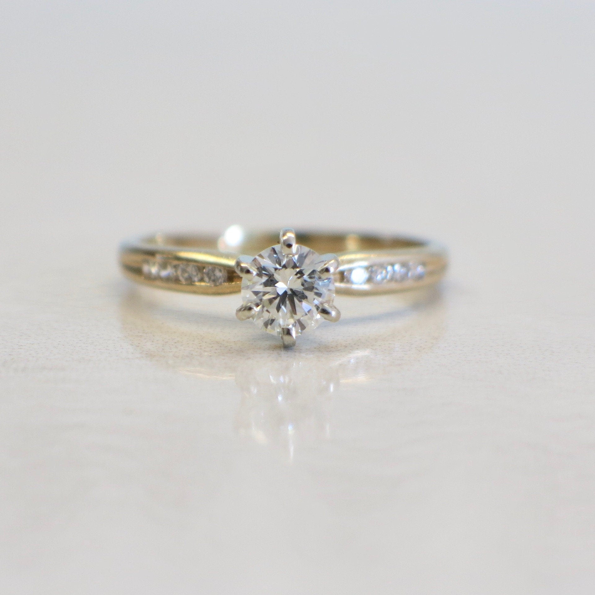 14K Yellow Gold Diamond Engagement Ring – Six-Prong Solitaire with Channel Set Accents, Size 6 - Black Market LLC