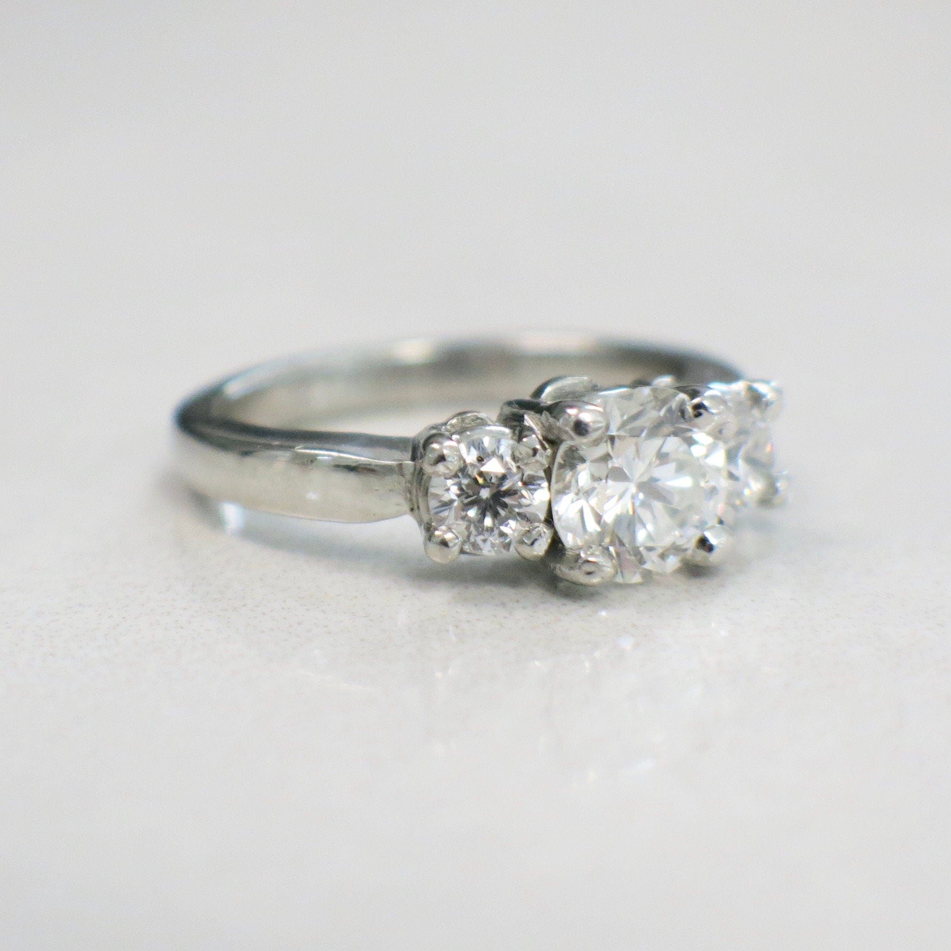 Platinum Three Stone Diamond Engagement Ring | 0.95ct Center SI1 E–F | 1.35 CTW Size 4.5 - Black Market LLC