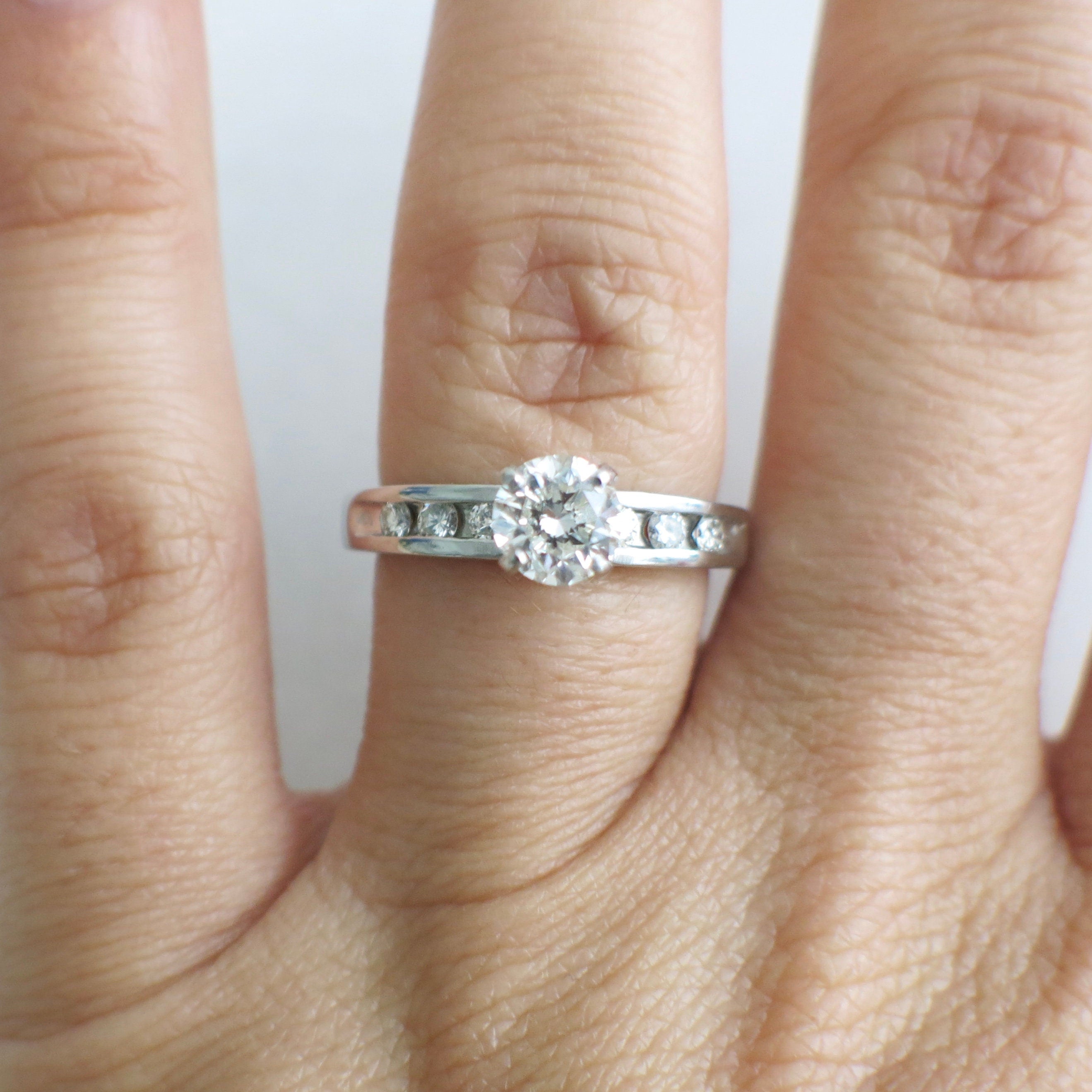 Vintage Platinum Engagement Ring | 1.06 CTW Diamond Solitaire with Channel Accents Size 6 - Black Market LLC