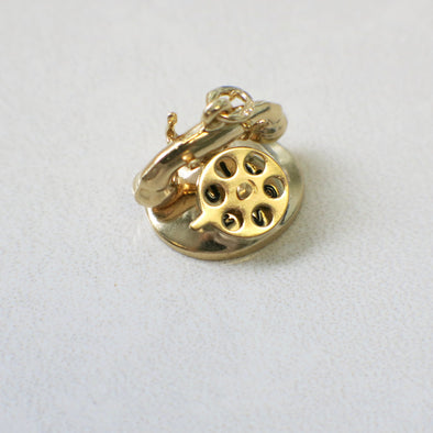 14K Yellow Gold Rotary Dial Telephone Charm Vintage "I Love U" Bracelet Pendant