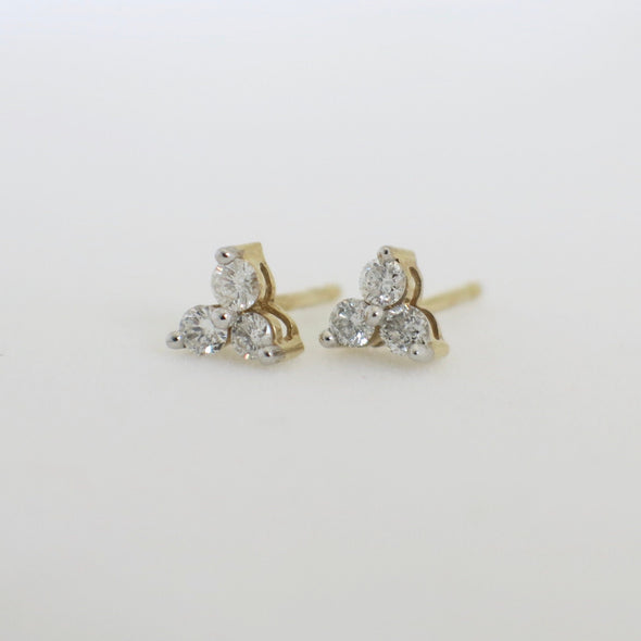14K Gold Diamond Trio Earrings – Three Stone Cluster Studs