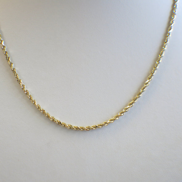 14K Yellow Gold Rope Chain Necklace – 19” Long, 2.4mm Wide, 12.2g, Classic Everyday or Pendant Chain