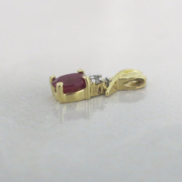 14K Gold Ruby Pendant – Vintage Oval Ruby and Diamond Drop