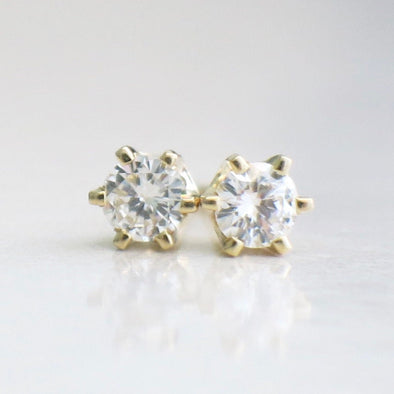 0.30ct Diamond Stud Earrings 14K Yellow Gold Six Prong Setting VS2 F-G Classic Gift Sparkling Jewelry with Matching Backs
