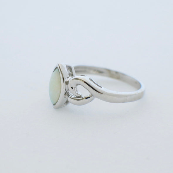 Marquise Opal Ring 14K White Gold – Bezel Set Cabochon Vintage Jewelry Gift