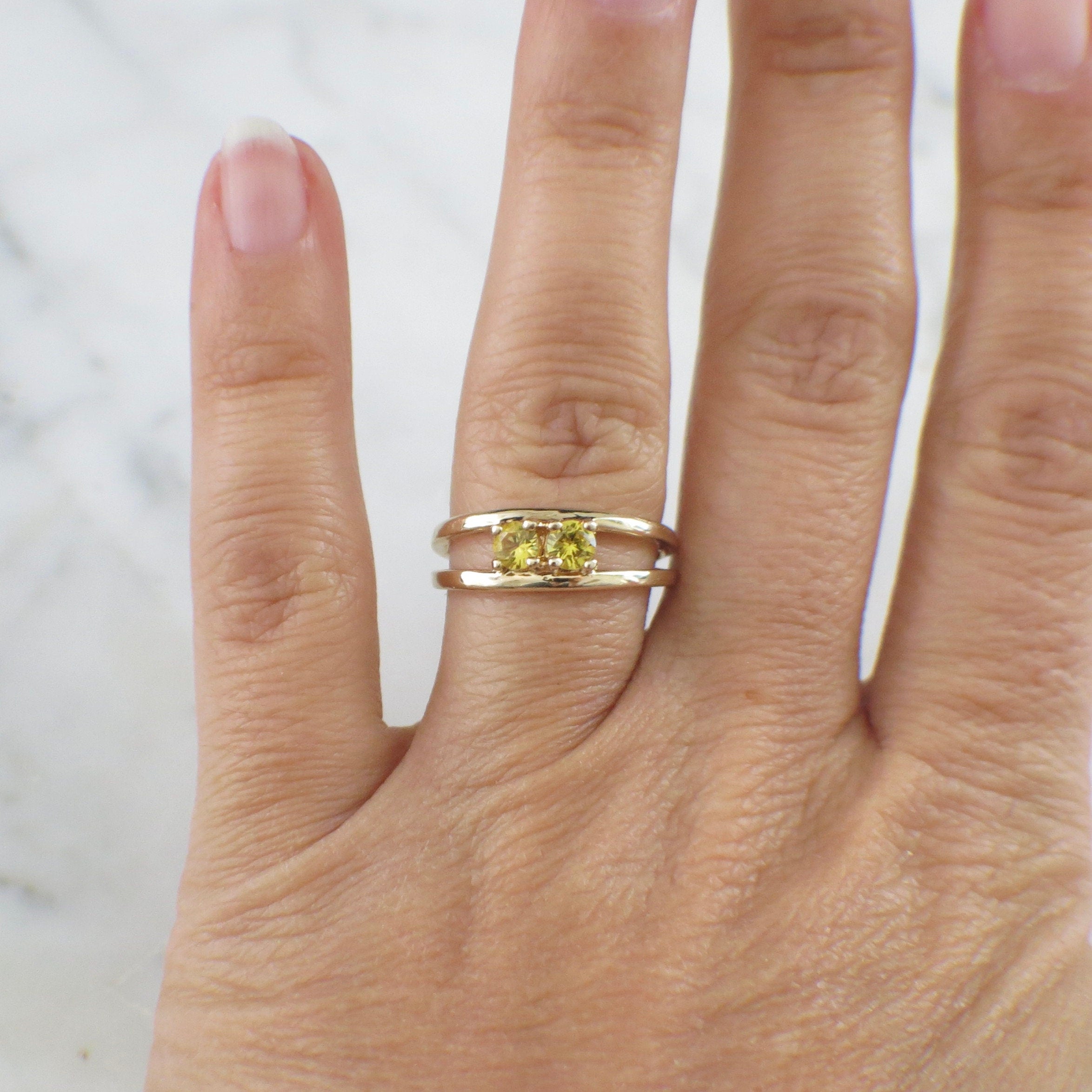 14K Yellow Gold Citrine Double Stone Ring – Open Band, Size 6.5 - Black Market LLC