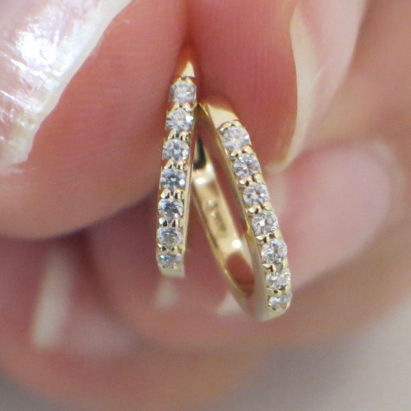 14K Yellow Gold Diamond Mini Hoop Huggie Earrings 1/8 CTW