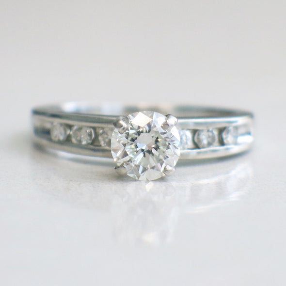 Vintage Platinum Engagement Ring | 1.06 CTW Diamond Solitaire with Channel Accents Size 6