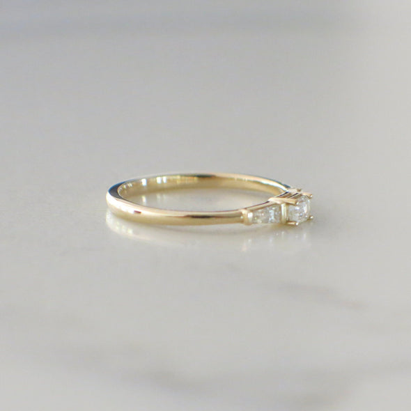 14K Yellow Gold Three Stone Stackable Diamond Emerald Cut Ring