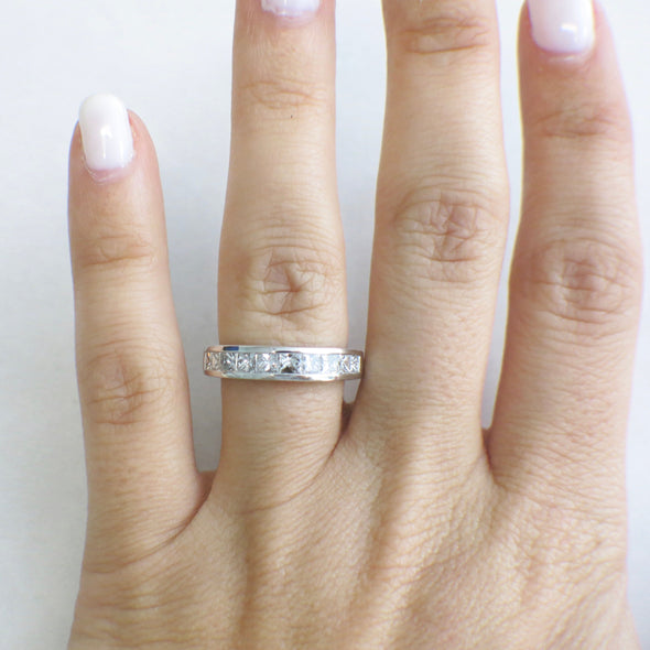 14K White Gold Channel Set Princess Cut Diamond Wedding Band | Stackable Ring | Size 6.75 | 1.00 CTW SI1 F-G Diamonds