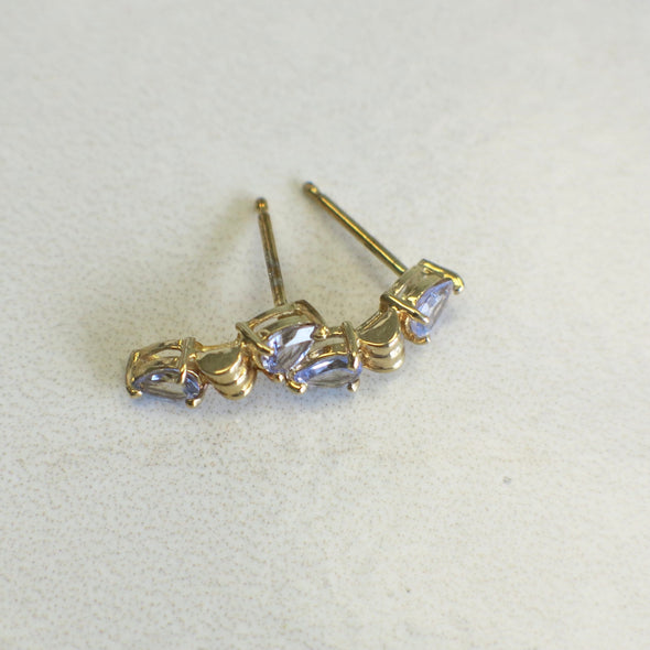 14K Yellow Gold Tanzanite Stud Earrings | Violet Pear Cut Petite Cuff