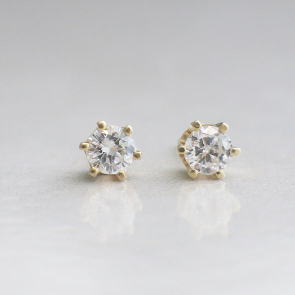 0.46ct Diamond Stud Earrings 14K Yellow Gold Six Prong Setting SI1-I1 FG Round Brilliant Classic Gift Jewelry
