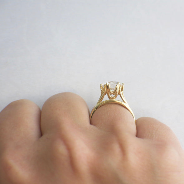 14K Gold Round CZ Ring – Brilliant Cut Solitaire Engagement Ring Size 7
