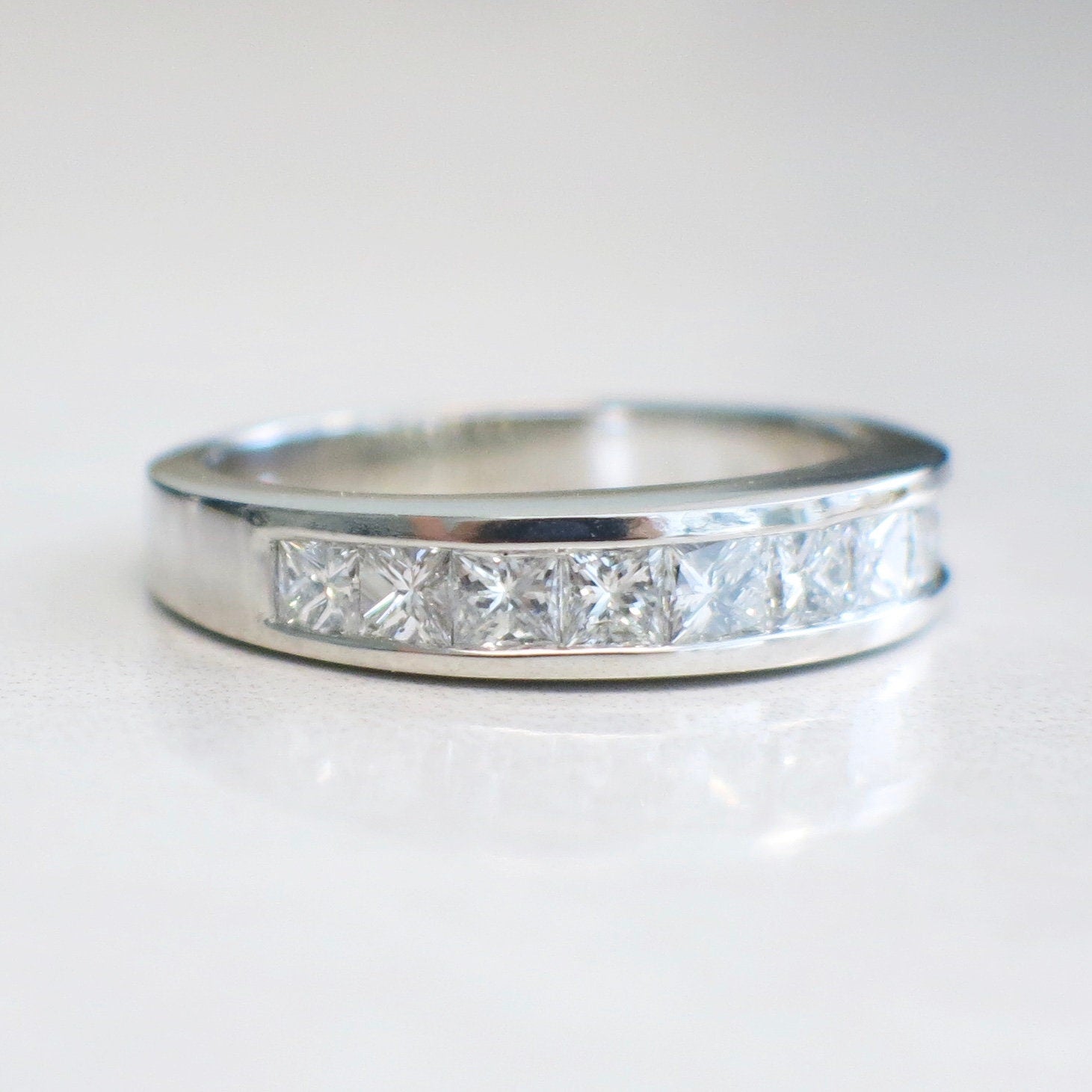 14K White Gold Princess Cut Diamond Band – 1.00 CTW Channel Set, Size 6.75 - Black Market LLC