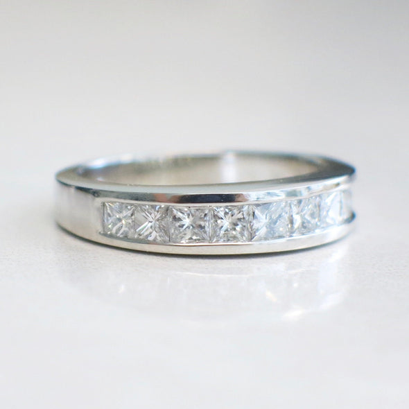 14K White Gold Channel Set Princess Cut Diamond Wedding Band | Stackable Ring | Size 6.75 | 1.00 CTW SI1 F-G Diamonds