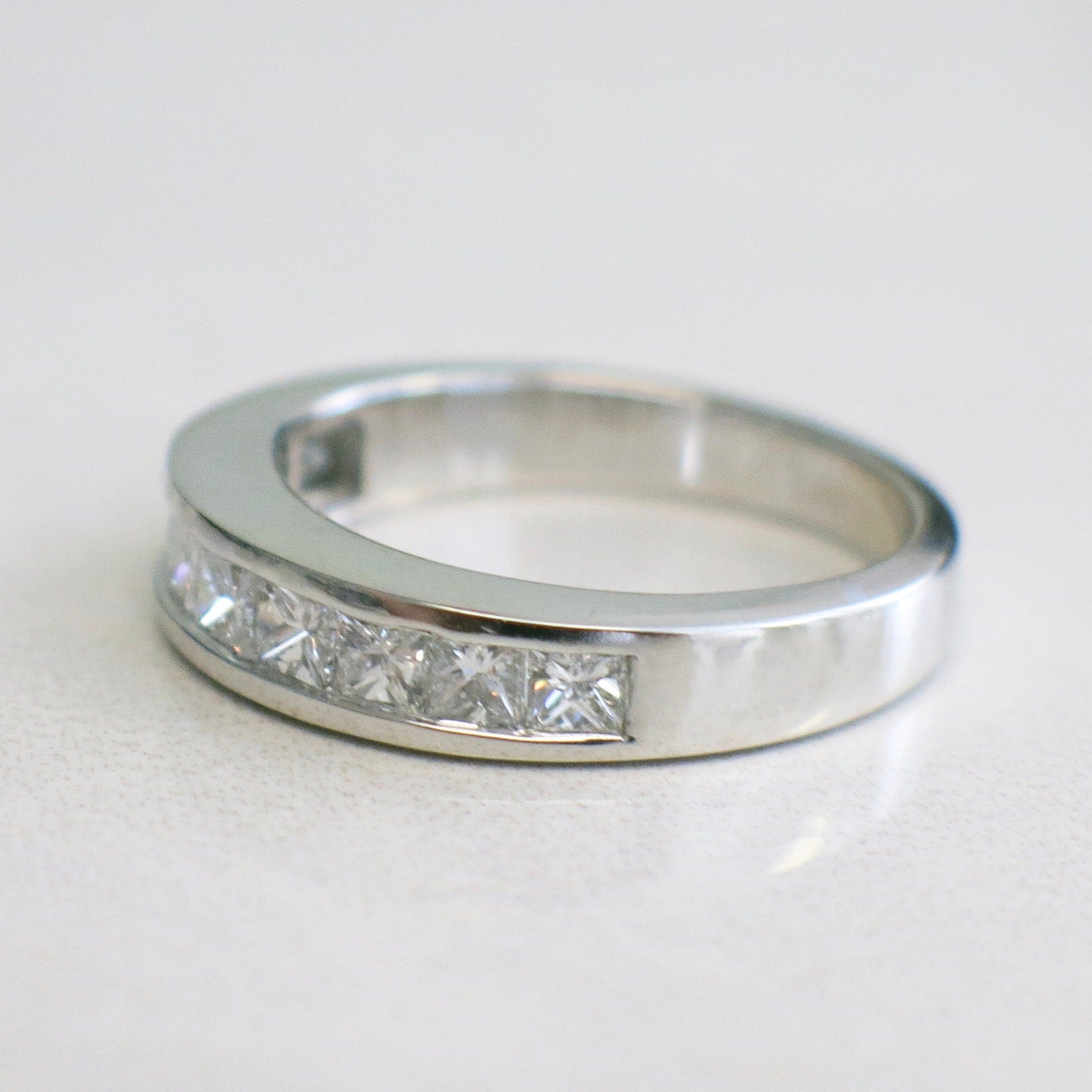 14K White Gold Princess Cut Diamond Band – 1.00 CTW Channel Set, Size 6.75 - Black Market LLC