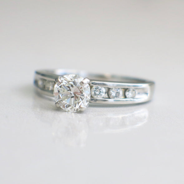 Vintage Platinum Engagement Ring | 1.06 CTW Diamond Solitaire with Channel Accents Size 6