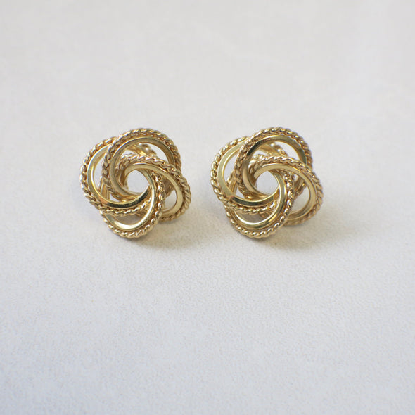 14K Yellow Gold Floral Twist Braid Stud Earrings
