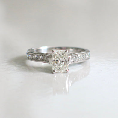 14K White Gold Radiant Cut Diamond Engagement Ring – 1.61 CTW, Channel Set Band, Cathedral Style, Size 7.5