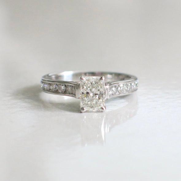 14K White Gold Radiant Cut Diamond Engagement Ring – 1.61 CTW, Channel Set Band, Cathedral Style, Size 7.5