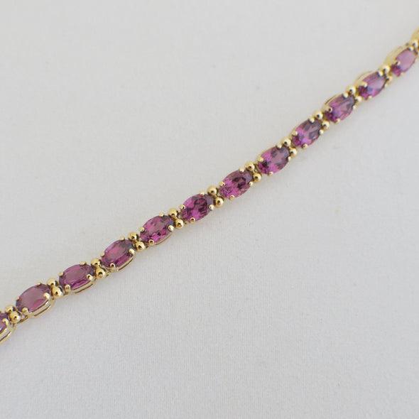 14K Yellow Gold Rhodolite Garnet Tennis Bracelet, Oval East West Set, Purple Red Gemstone, January Birthstone Jewelry