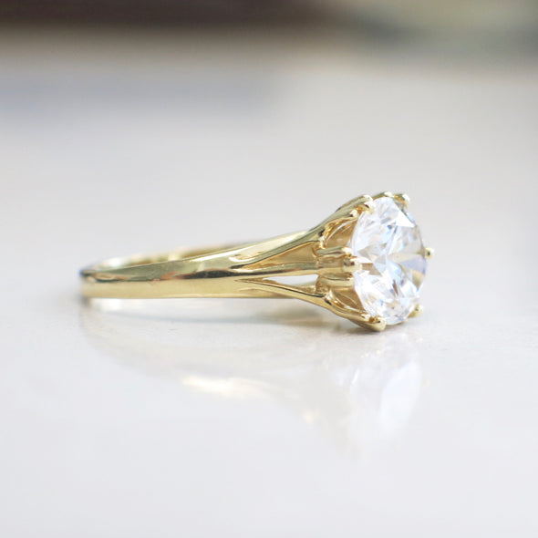 14K Gold Round CZ Ring – Brilliant Cut Solitaire Engagement Ring Size 7