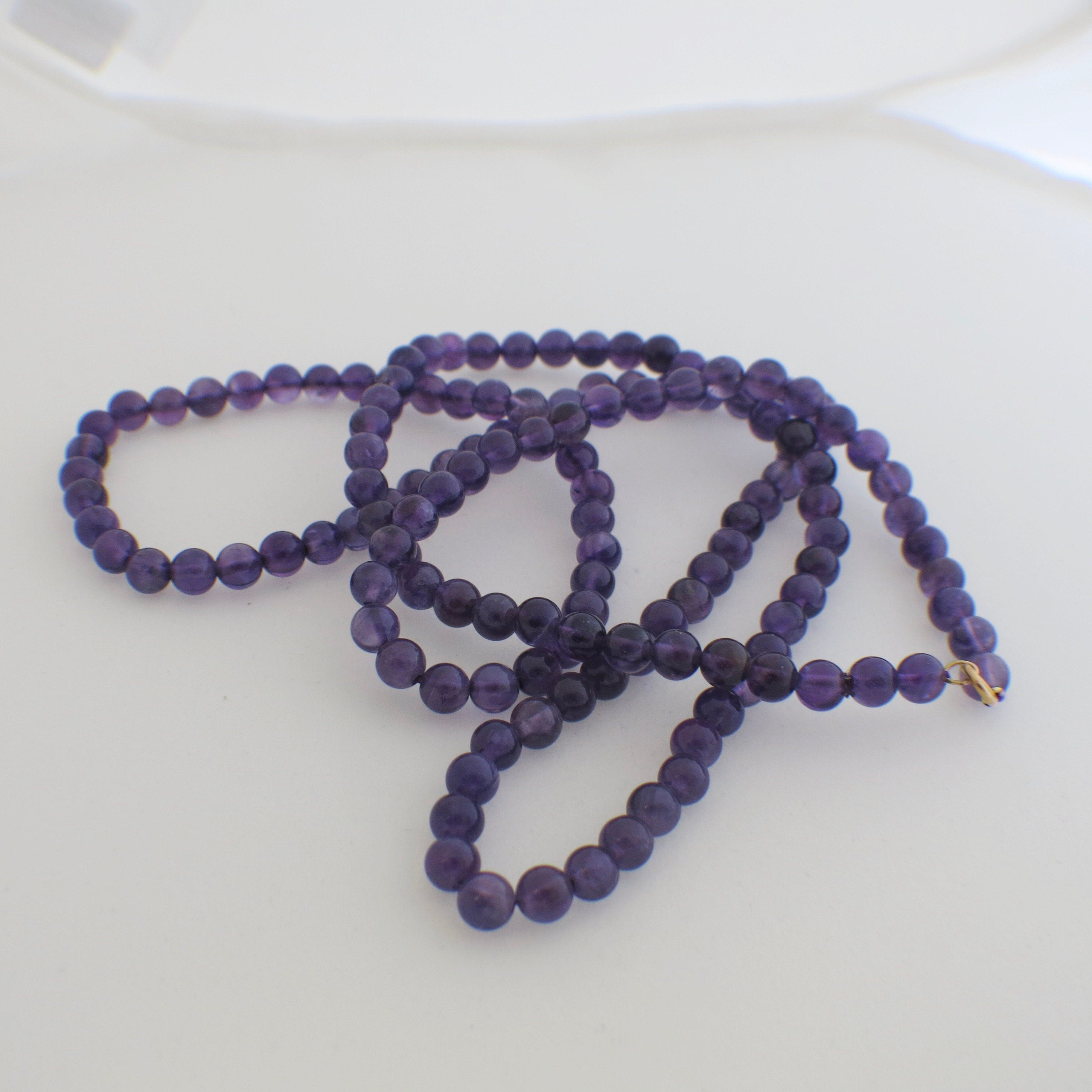 14K Gold Amethyst Beaded Necklace | Long 32 Inch Strand - Black Market LLC