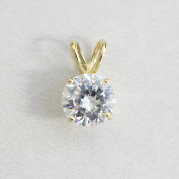14K Yellow Gold Round CZ Solitaire Pendant Vintage Necklace Charm