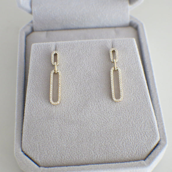 14K Gold Diamond Chain Link Drop Earrings – .33 CTW Natural Diamonds
