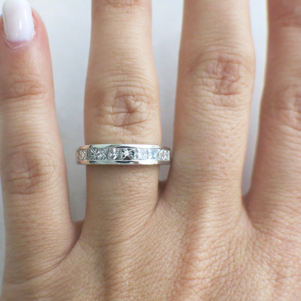 14K White Gold Channel Set Princess Cut Diamond Wedding Band | Stackable Ring | Size 6.75 | 1.00 CTW SI1 F-G Diamonds
