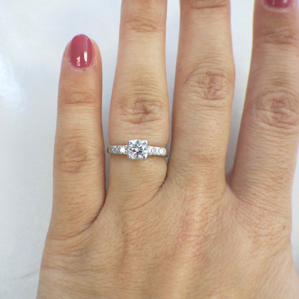 14K White Gold Vintage Diamond Engagement Ring, .56 CTW, Round Brilliant & Single Cut, Size 4.75, Classic Antique Style