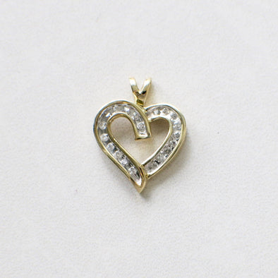 14K Two-Tone Diamond Open Heart Pendant Yellow White Gold .30 CTW