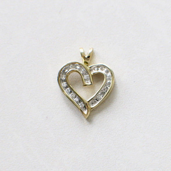 14K Two-Tone Diamond Open Heart Pendant Yellow White Gold .30 CTW
