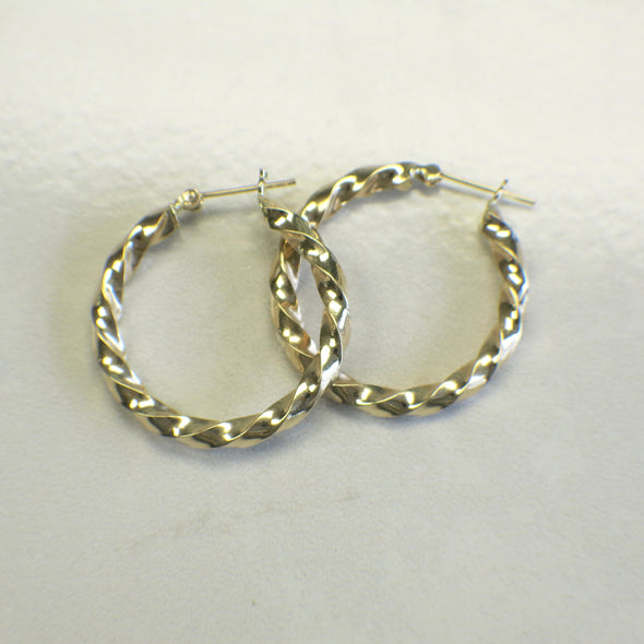 14K Gold Twisted Hoop Earrings Puffed Yellow Gold 1.25 Inch Lightweight