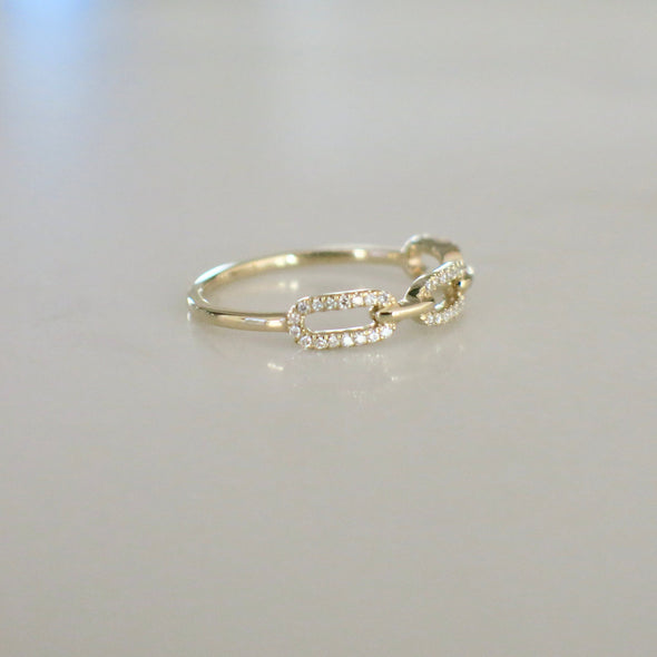 14K Gold Diamond Chain Link Ring Stackable Dainty Band .16 CTW
