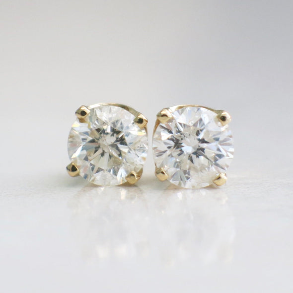 1.40ct Diamond Stud Earrings 14K Yellow Gold Threaded Backs I1 EF Classic Gift Jewelry Simple Elegant Sparkling