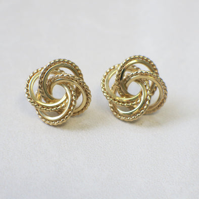 14K Yellow Gold Floral Twist Braid Stud Earrings