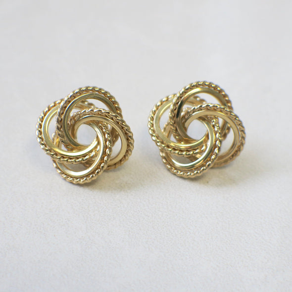 14K Yellow Gold Floral Twist Braid Stud Earrings