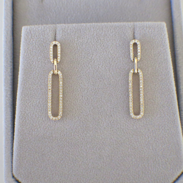 14K Gold Diamond Chain Link Drop Earrings – .33 CTW Natural Diamonds