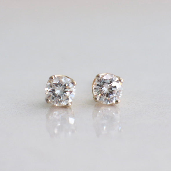 0.44ct Diamond Stud Earrings | 14K Yellow Gold Round Brilliant with Threaded Backs