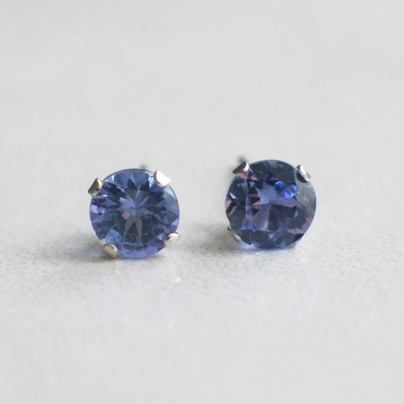 Tanzanite Stud Earrings 14K White Gold Round Gemstone 5mm