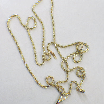 14K Yellow Gold Rope Chain Necklace | 24 Inch Solid Gold Chain | Real Gold Chain for Men or Women | Classic Layering Necklace