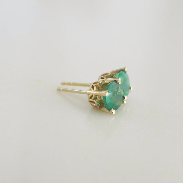 14K Yellow Gold Emerald Stud Earrings | 1.5 CTW Green Gemstone Basket Set